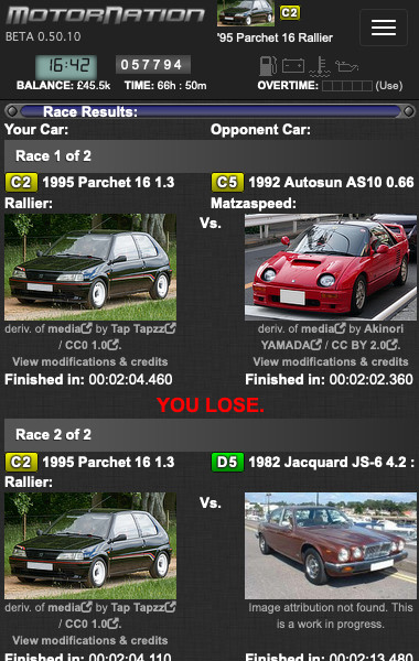 Instant races against computer opponents are available for small prizes